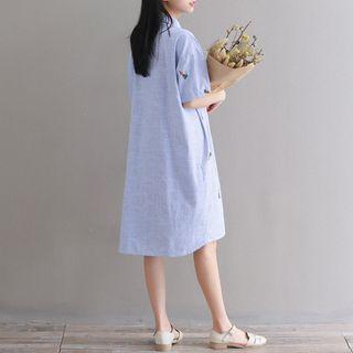 Carrot Embroidered Striped Short-sleeve Shirt Dress