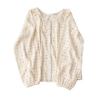 Long-sleeve Floral Print Blouse Floral Print - Almond - One Size