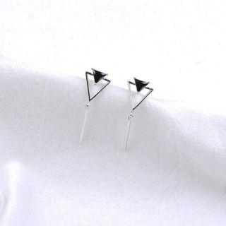 925 Sterling Silver Triangle Dangle Earring 925 Silver - Black Rhinestone - Silver - One Size