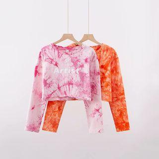 Tie-dyed Lettering Long-sleeve Cropped T-shirt