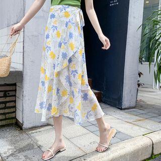 Midi Leaf Printed A-line Skirt