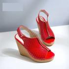 Perforated Peep-toe Wedge-heel Slingback Sandals