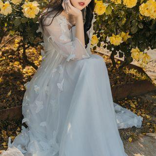 Set: Ruffle Strap Midi A-line Dress + Jacket