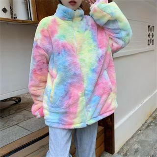 Rainbow Zip Fleece Jacket Pink & Yellow - One Size