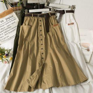 Buttoned Midi Skirt With Belt
