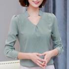 Pinstriped Stand-collar Blouse