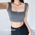 Heart-embroidered Crop Tank Top In 5 Colors