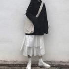 Plain Long-sleeve Blouse / Asymmetric Midi A-line Skirt