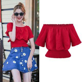 Off-shoulder Smocked Waist Top