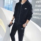 Set: Hooded Crane Embroidered Zip Jacket + Sweatpants