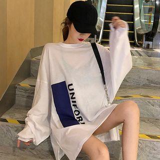 Long-sleeve Lettering Slit T-shirt
