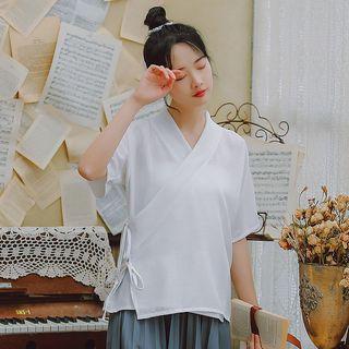 Traditional Chinese Elbow-sleeve Top / Pleated Midi Skirt