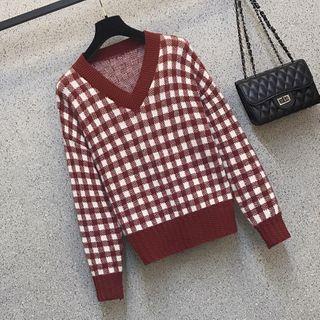Gingham V-neck Sweater