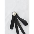 Faux-pearl Ribbon Brooch Black - One Size