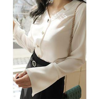 V-neck Metallic-button Blouse