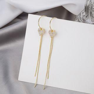 Rhinestone Heart Fringed Earring 1 Pair - E2379-9 - As Shown In Figure - One Size