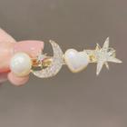 Faux Pearl Moon & Star Hair Clip Ly1421 - White & Gold - One Size