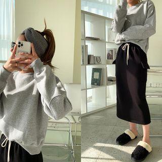 Elbow-patch Fleece-lined Sweatshirt Gray - One Size