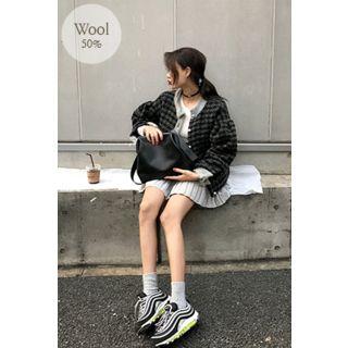 Faux-pearl Houndstooth Cardigan