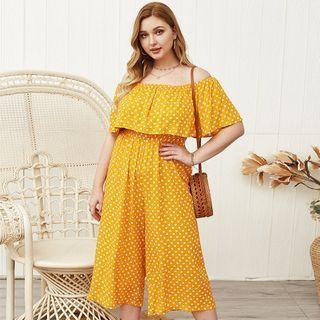 Dotted Off-shoulder Cropped Jumpsuit