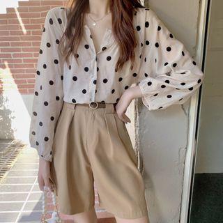 Wave Point Long-sleeve Shirt + High-waist Dress Shorts