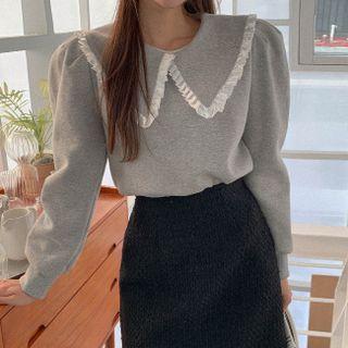 Puff-sleeve Frilled-collar Sweatshirt
