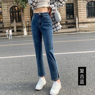 Side-slit Straight Leg Cropped Jeans