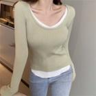 Mock Two Piece Knitted V-neck Top