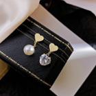 Non-matching Alloy Heart Faux Pearl Rhinestone Dangle Earring 1 Pair - Gold - One Size