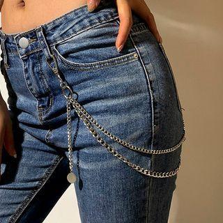 Layered Alloy Jeans Chain Silver - One Size