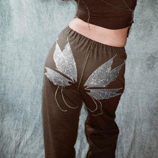 Rhinestone Butterfly Print Pants