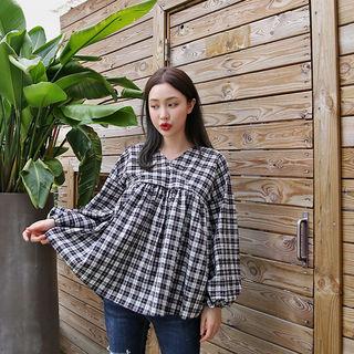 V-neck Plaid Empire Top