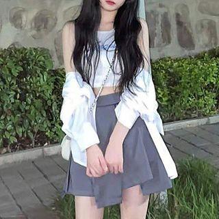 Plain Shirt / Cropped Camisole Top / Mini A-line Skirt