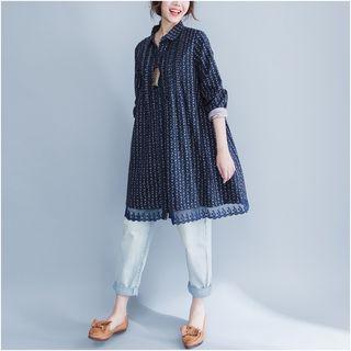 Long-sleeve Lace-hem Long Shirt