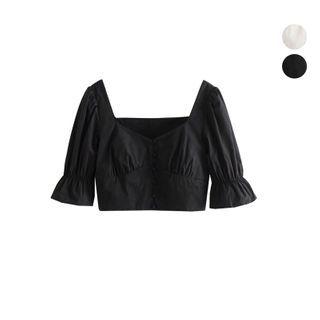 Square-neck Flared-sleeve Blouse