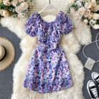 Floral Off-shoulder Mini A-line Dress Purple - One Size