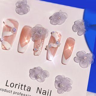 Set Of 5: Flower Mesh Faux Pearl Nail Art Decoration