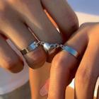 Set Of 2: Couple Matching Heart Pendant Ring Silver - One Size