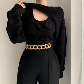 Set: Cropped Sweater+ Sleeveless Knit Top