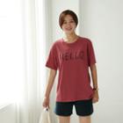 Hello Lettering-embroidered T-shirt