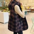 Hooded Plaid Long Quilted Vest