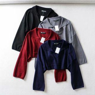 Cropped Split Neck Sweater