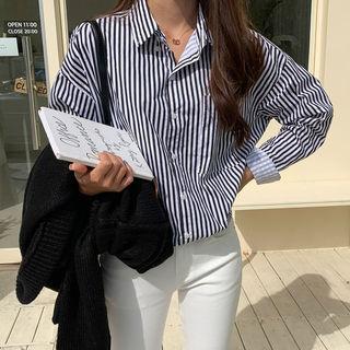 Loose-fit Stripe Shirt Black - One Size