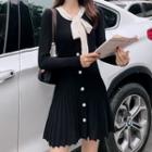Long-sleeve Pleated A-line Mini Dress