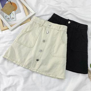 Buttoned A-line Mini Denim Skorts