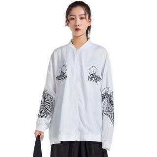 Embroidered Zip-up Jacket White - One Size