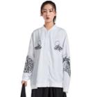 Embroidered Zip-up Jacket White - One Size