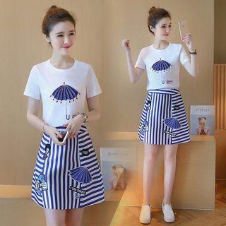 Set: Embroidered Top + Printed Skirt