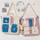 Letter Embroidered Multi-pocket Tote Bag / Badge / Bag Charm / Set