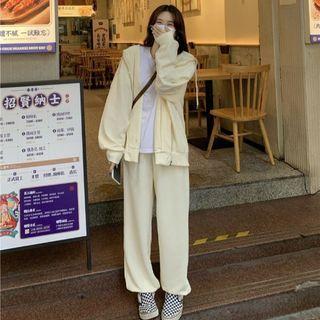 Hooded Zip Jacket / Wide Leg Sweatpants